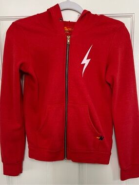 Aviator Nation Red Zip-Up Hoodie with Lightning Bolt